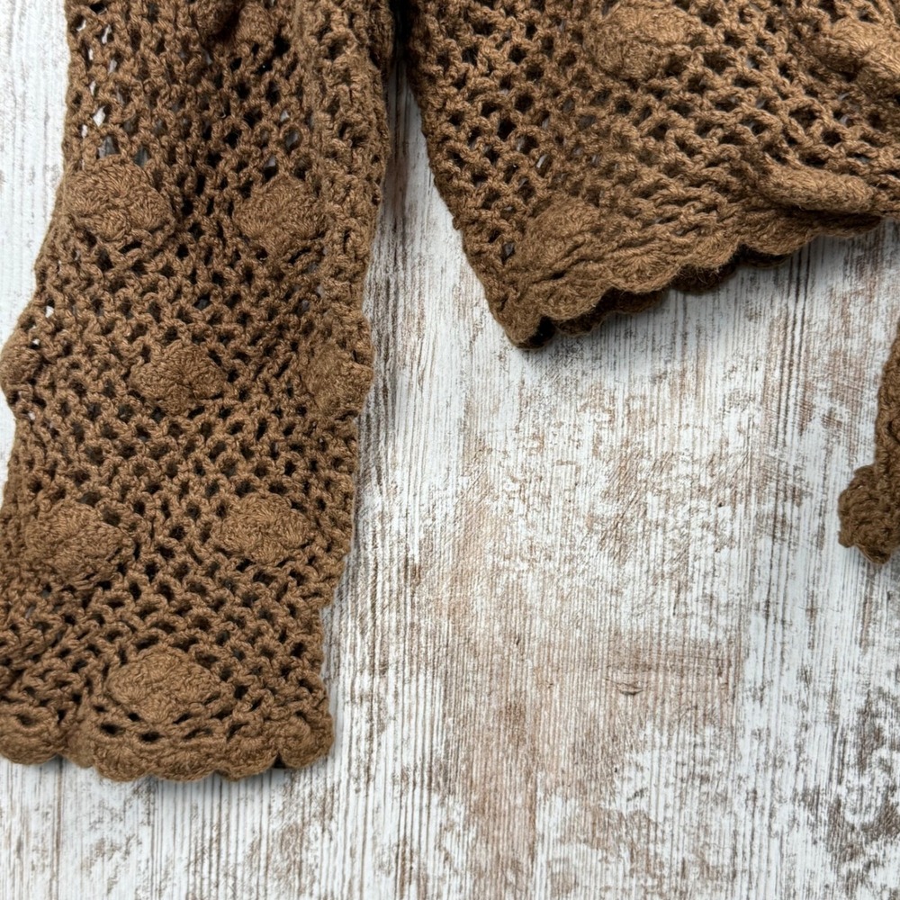 Dressbarn Coffee Brown Crochet Tie Front Shrug Cardigan Knit Cropped Sz 12 - Picture 5 of 7